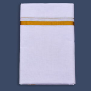 Baghubali Men Single Dhoti White with 3/4" Gold Jari Border