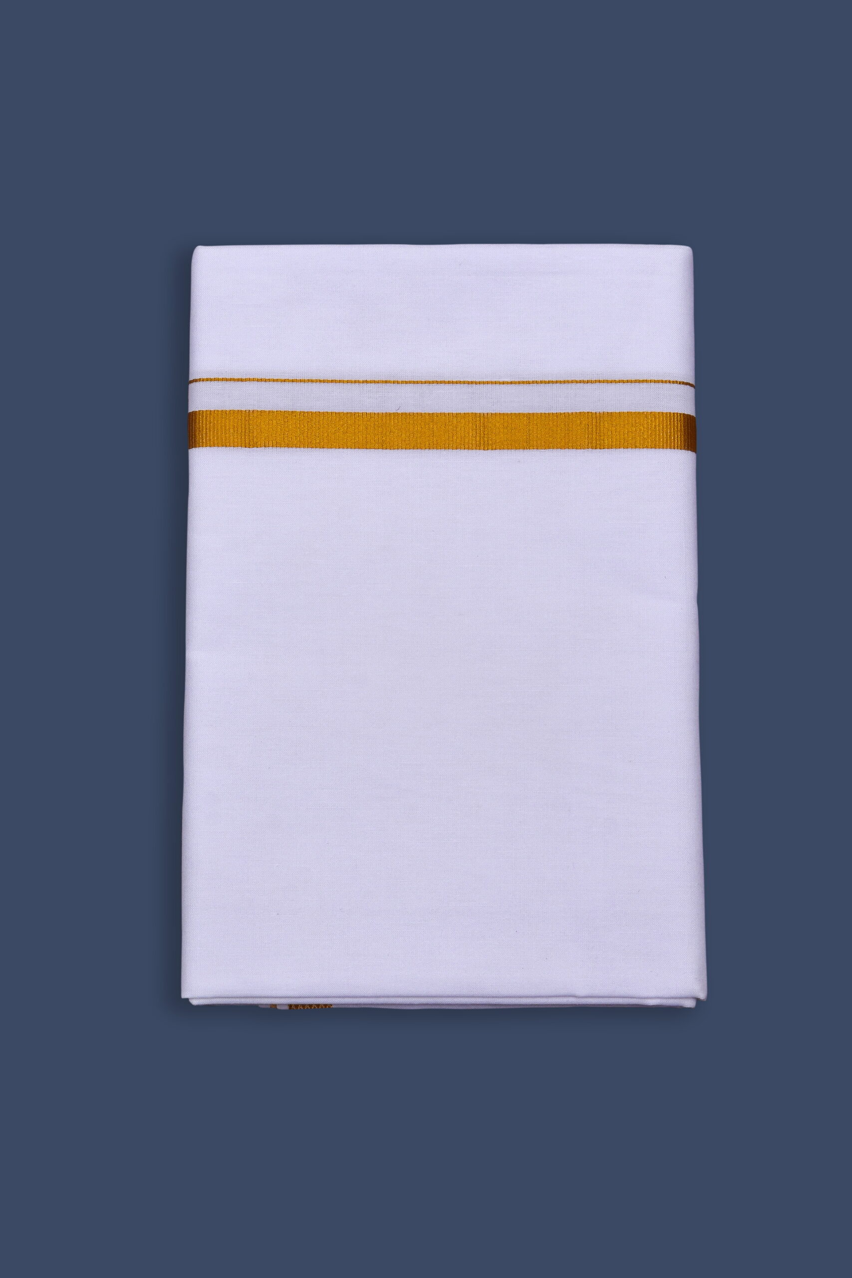 Baghubali Men Single Dhoti White with 3/4" Gold Jari Border